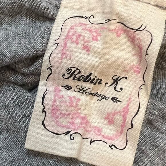 ROBIN K Grey Macramé Open Back Cropped Bat Sleeve Casual Cotton Top S - Picture 7 of 7